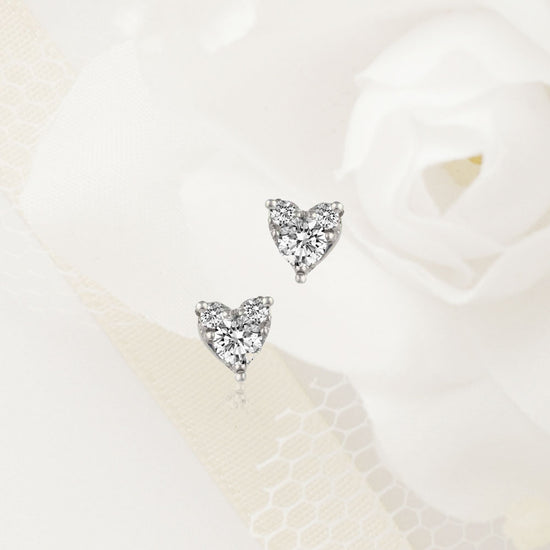 Heart 1/4 Ctw Natural Diamond Stud Earrings set in 925 Sterling Silver