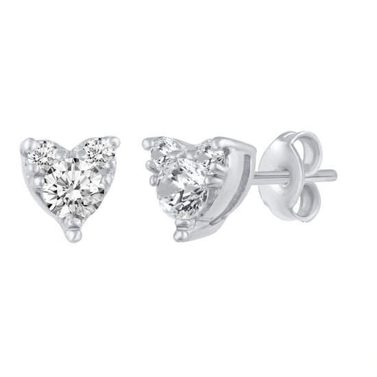 Fifth and Fine Heart 1/4 Ctw Natural Diamond Stud Earrings set in 925 Sterling Silver for Women and Girls
