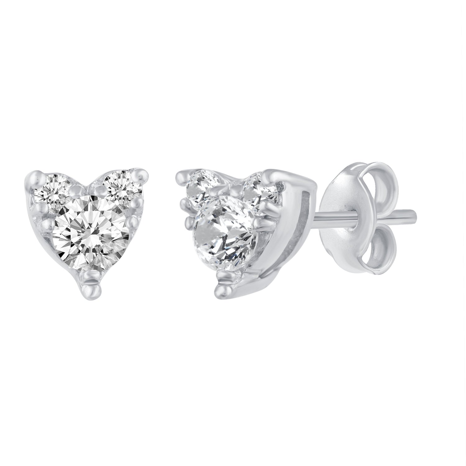 Heart 1/4 Ctw Natural Diamond Stud Earrings set in 925 Sterling Silver fine jewelry birthday holiday valentinesday gift under$100