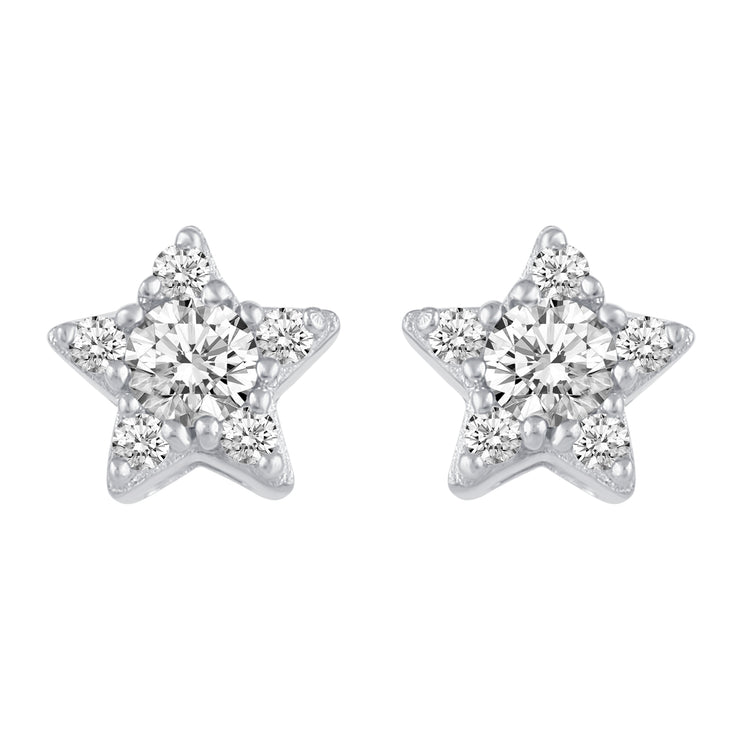 1/4 Ctw Natural Diamond Stud Heart / Star/ XO Earrings set in 925 Sterling Silver