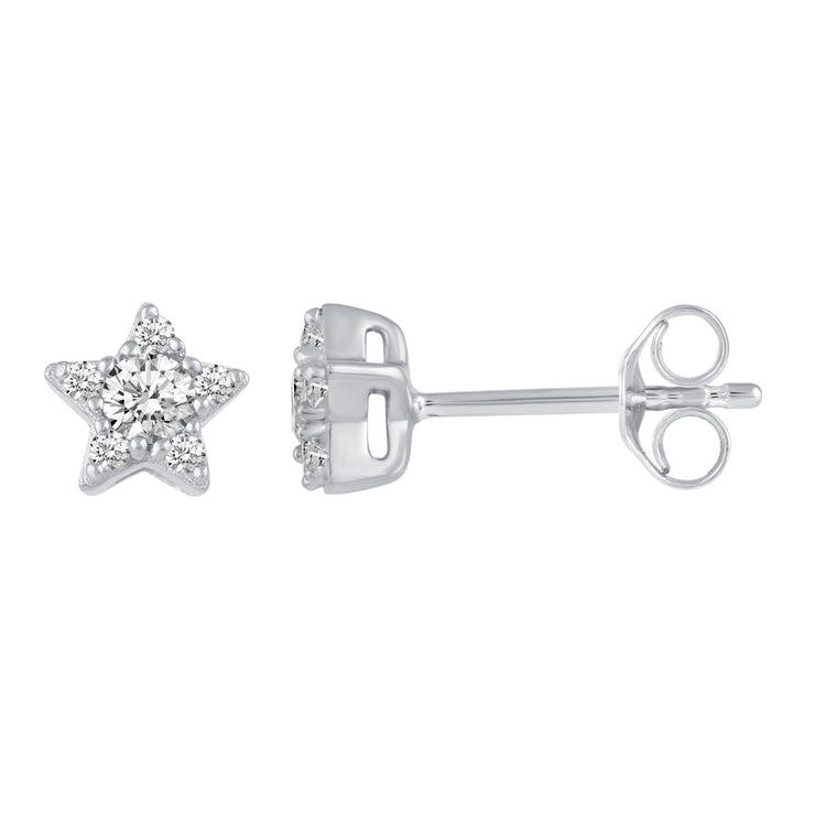 Star 1/4 Ctw Natural Diamond Stud Earrings set in 925 Sterling Silver fine jewelry holiday birthday gift