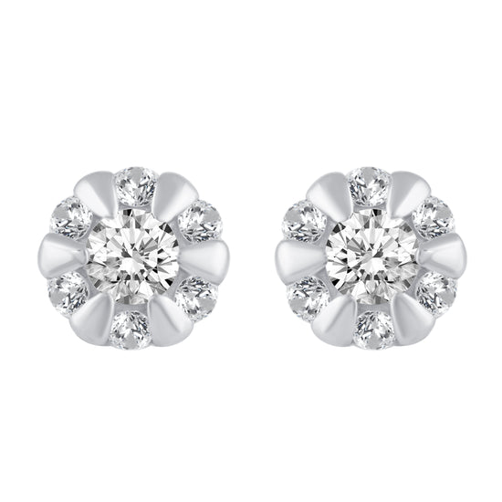 Floral Cluster Stud Earrings with 1/4 Ctw Natural Diamonds set in 925 Sterling Silver