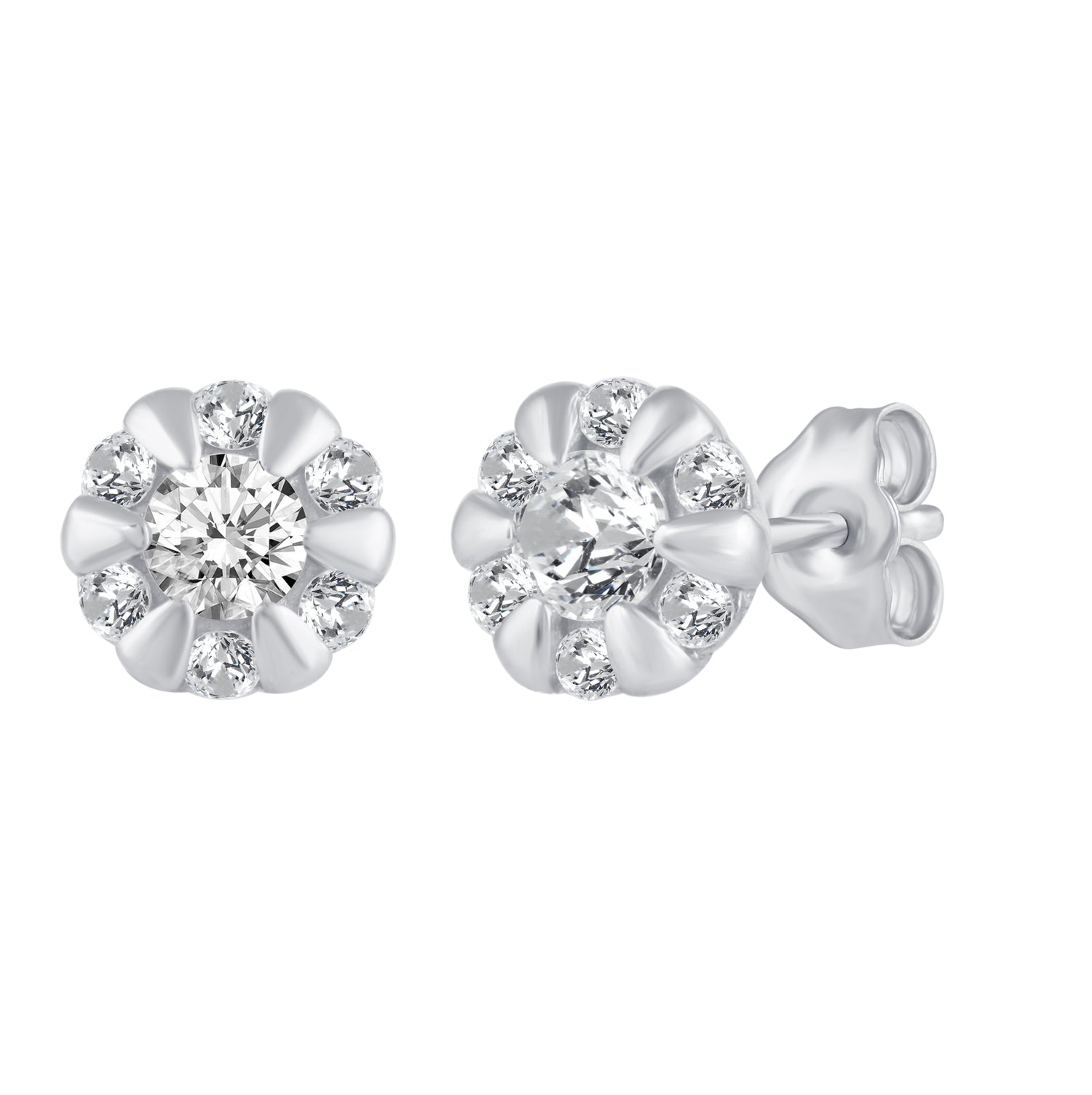 Floral Cluster Stud Earrings with 1/4 Ctw Natural Diamonds set in 925 Sterling Silver