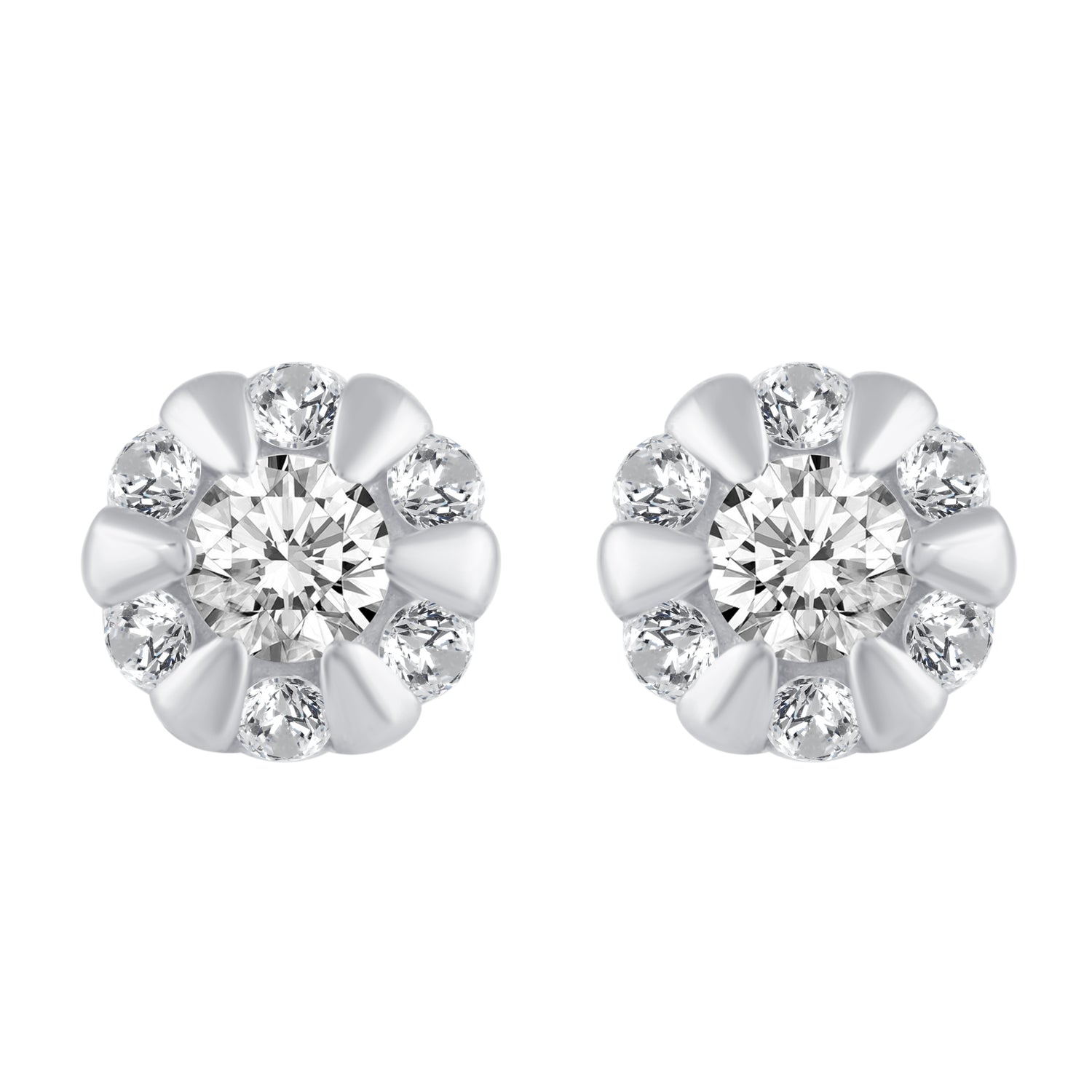 1/4 Ctw Natural Diamonds Cluster Earrings set in 925 Sterling Silver circle triangle clover flower