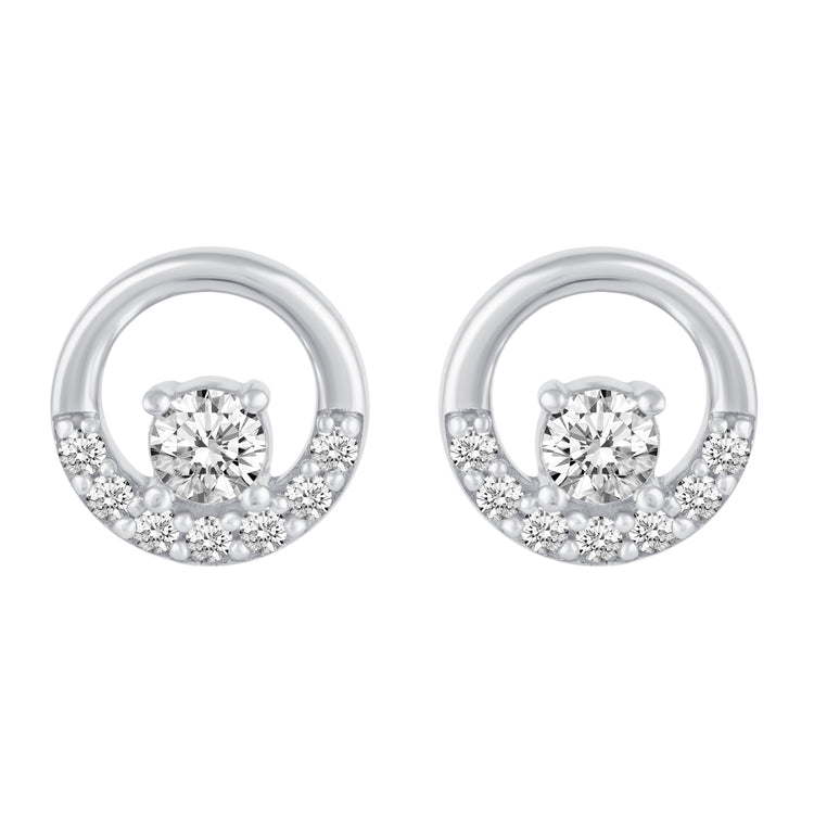 Circle Stud Earrings with 1/4 Ctw Natural Diamonds set in 925 Sterling Silver