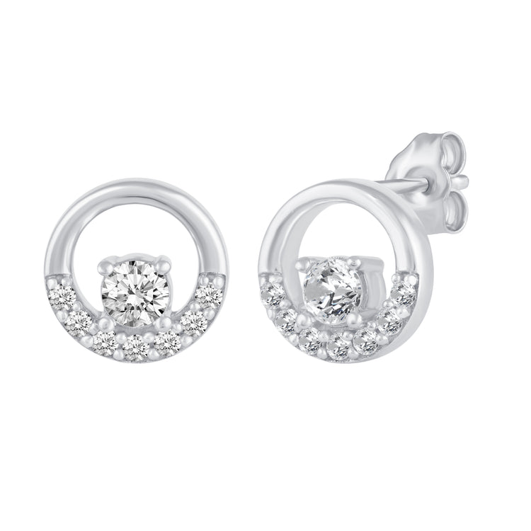 1/4 Ctw Natural Diamonds Cluster Earrings set in 925 Sterling Silver circle triangle clover flower