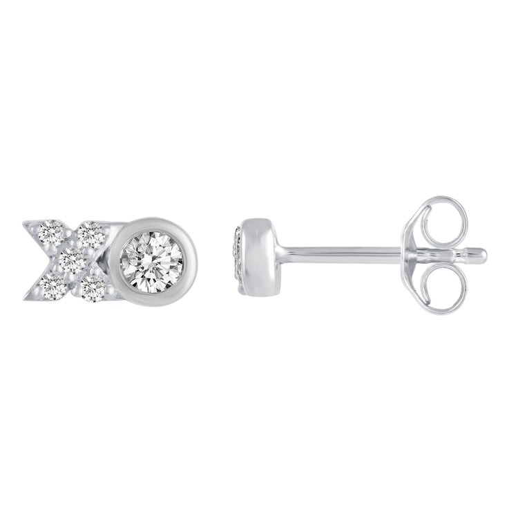 XO 1/4 Ctw Natural Diamond Stud Earrings set in 925 Sterling Silver fine jewelry