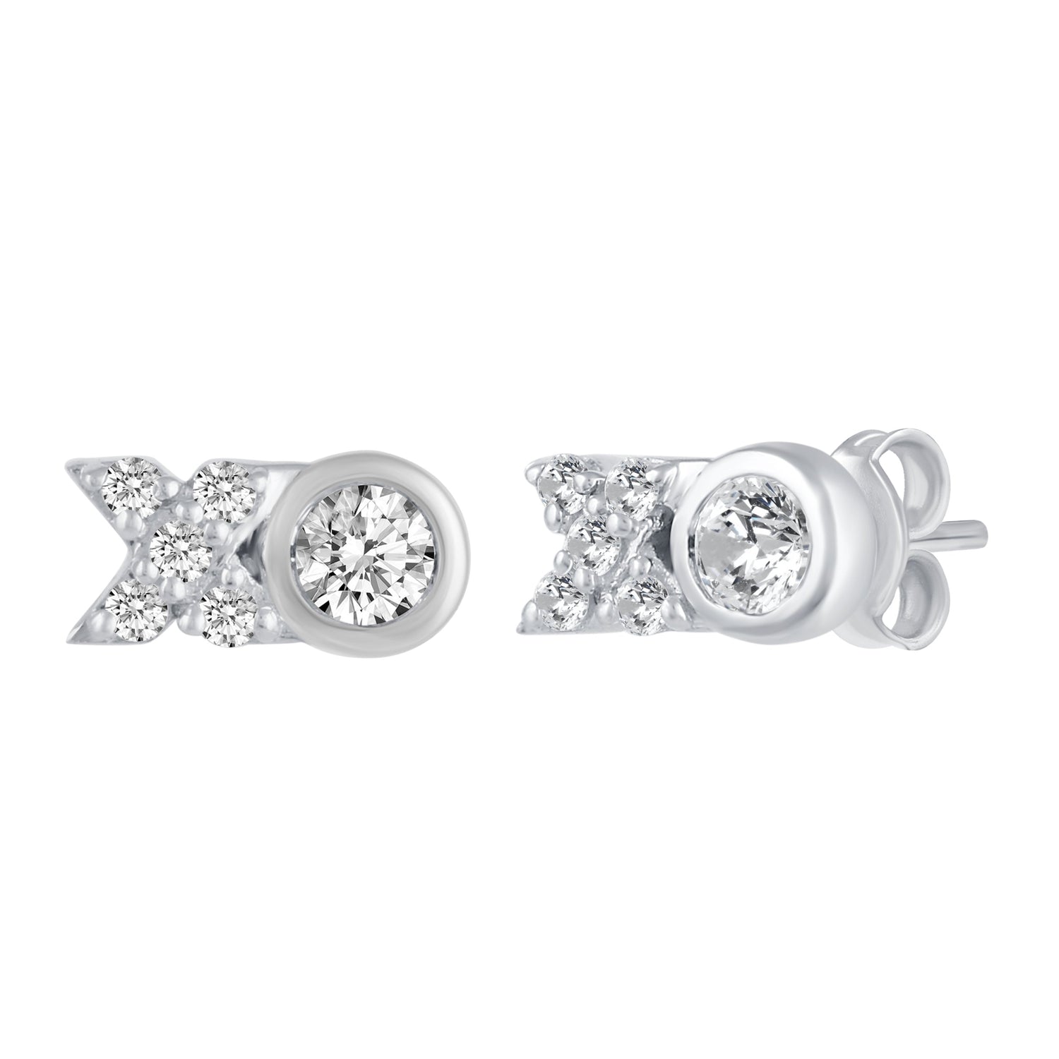 XO 1/4 Ctw Natural Diamond Stud Earrings set in 925 Sterling Silver fine jewelry
