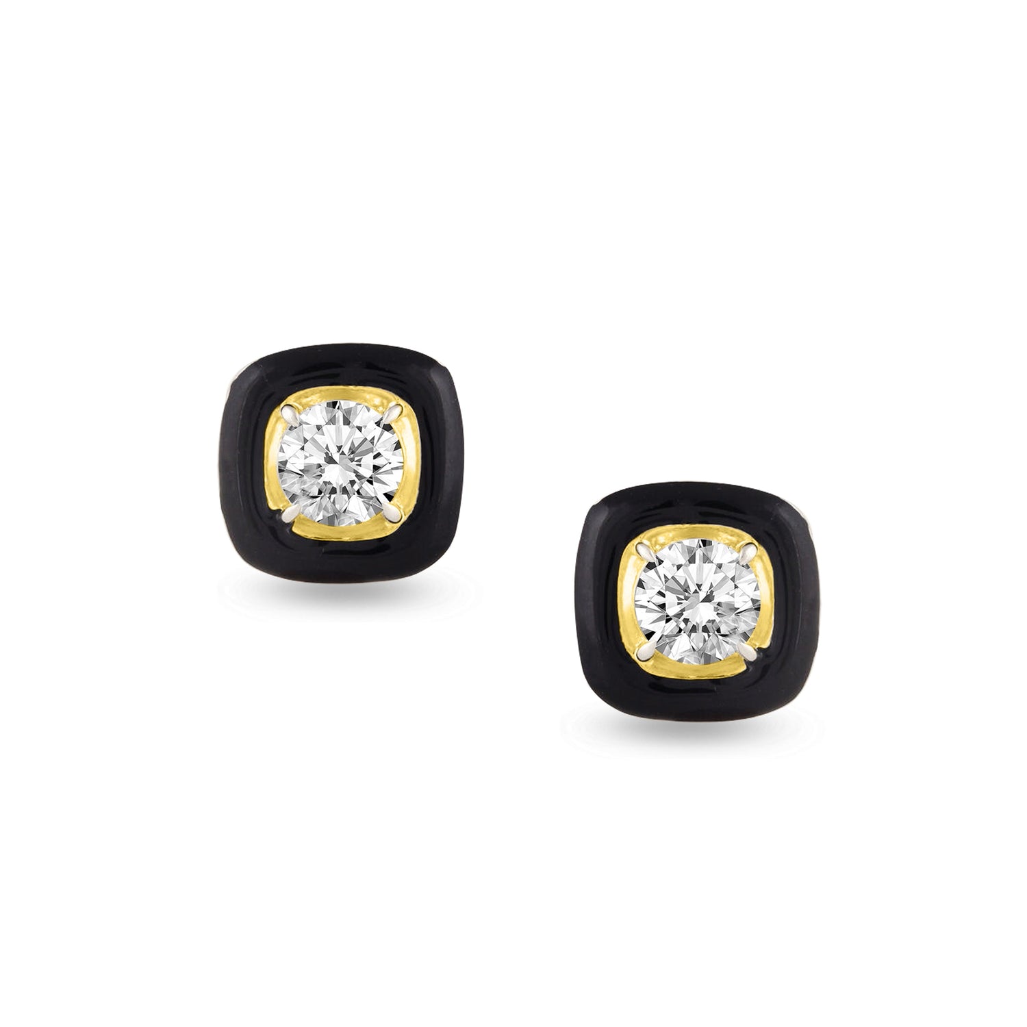 Black Enamel Natural Diamond Stud Earrings set in 925 Sterling Silver trend birthday holiday gift under $50 