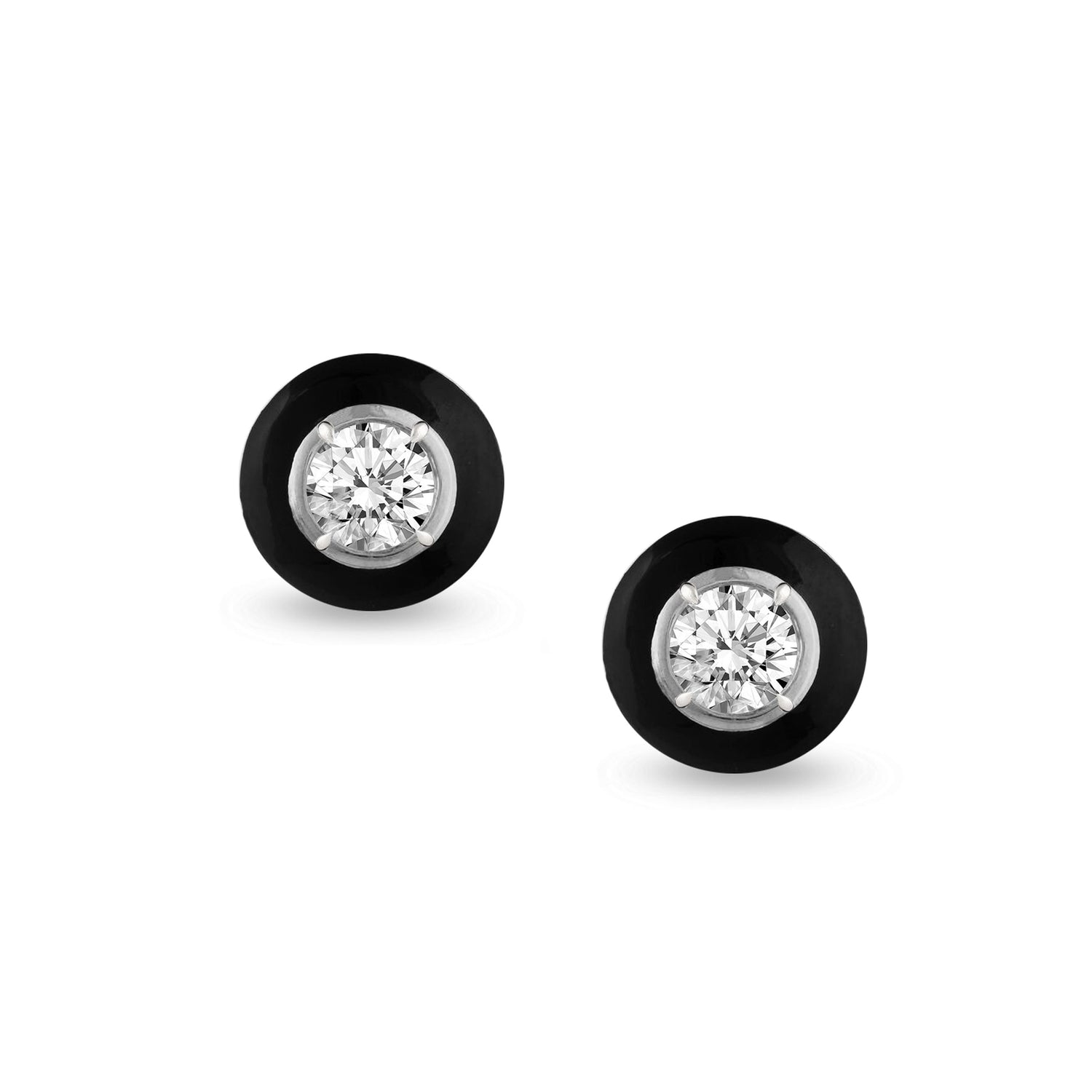 Black Enamel Natural Diamond Stud Earrings set in 925 Sterling Silver trend birthday holiday gift under $50 