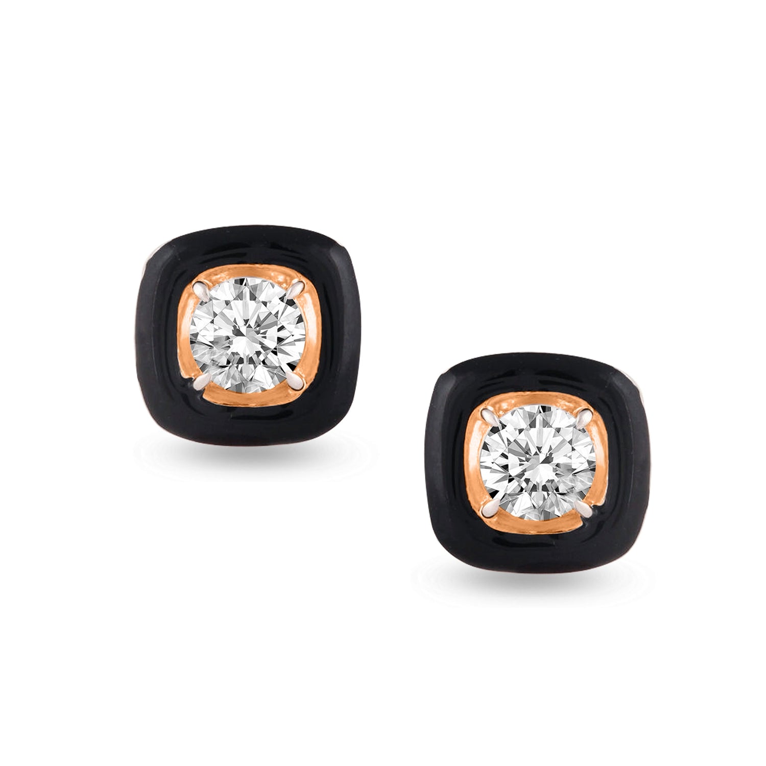 Black Enamel Natural Diamond Stud Earrings set in 925 Sterling Silver trend birthday holiday gift under $50 