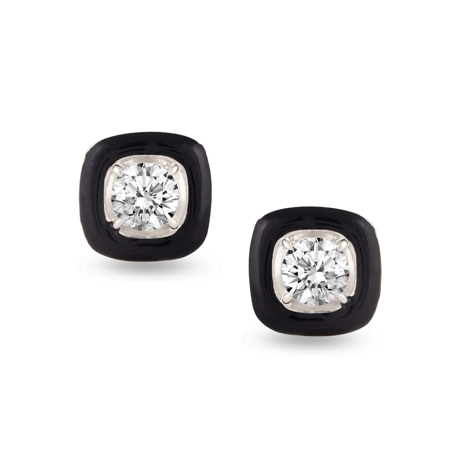 Black Enamel Natural Diamond Stud Earrings set in 925 Sterling Silver trend birthday holiday gift under $50 