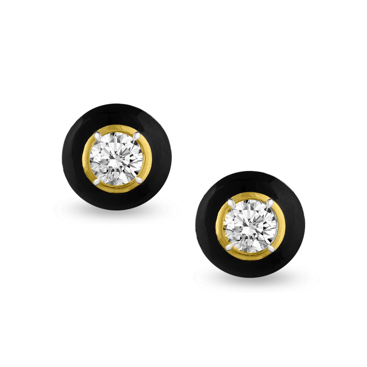 Black Enamel Natural Diamond Stud Earrings set in 925 Sterling Silver trend birthday holiday gift under $50 