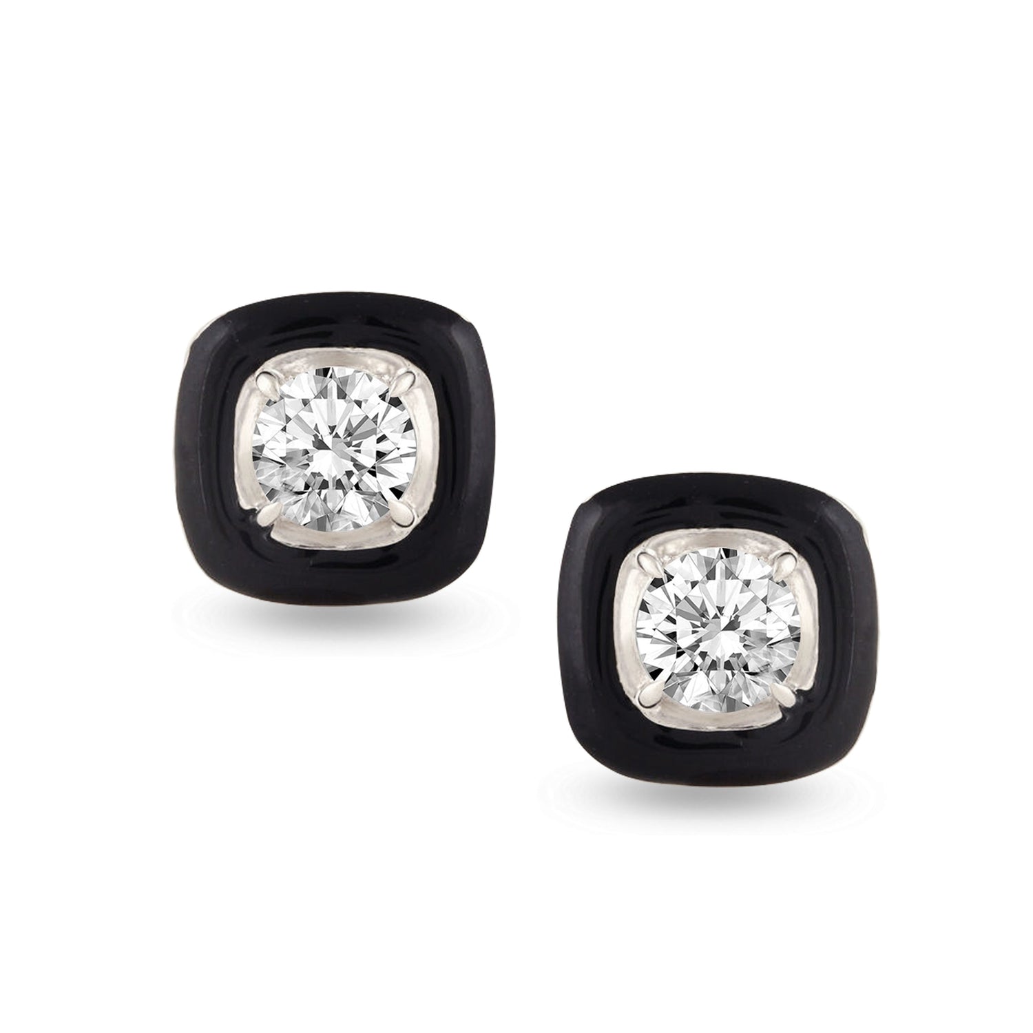 Black Enamel Natural Diamond Stud Earrings set in 925 Sterling Silver trend birthday holiday gift under $50 