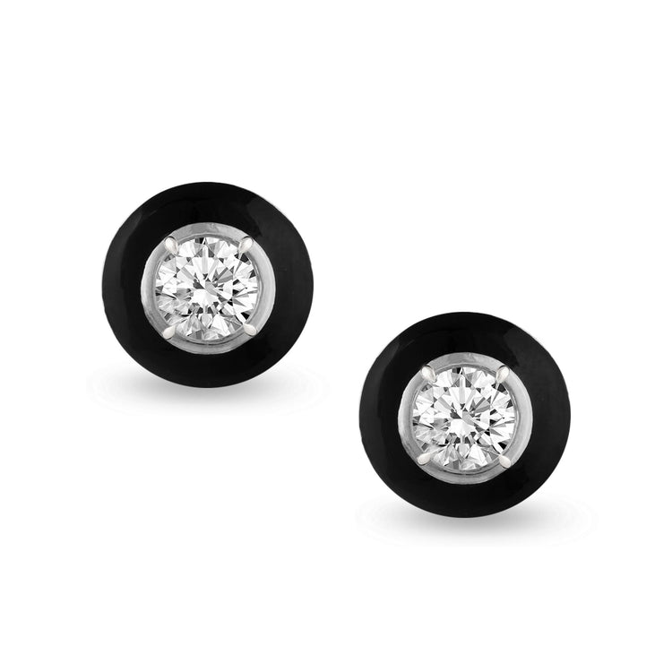 Black Enamel Natural Diamond Stud Earrings set in 925 Sterling Silver trend birthday holiday gift under $50 