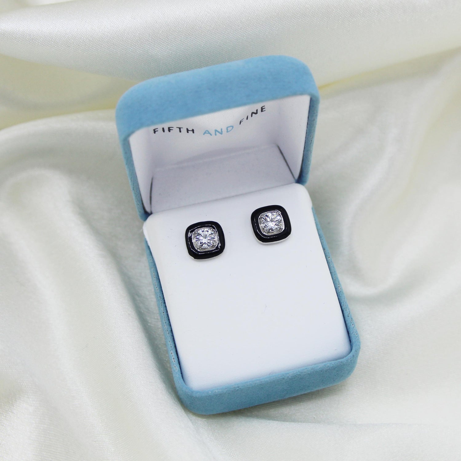 Black Enamel Natural Diamond Stud Earrings set in 925 Sterling Silver trend birthday holiday gift under $50 