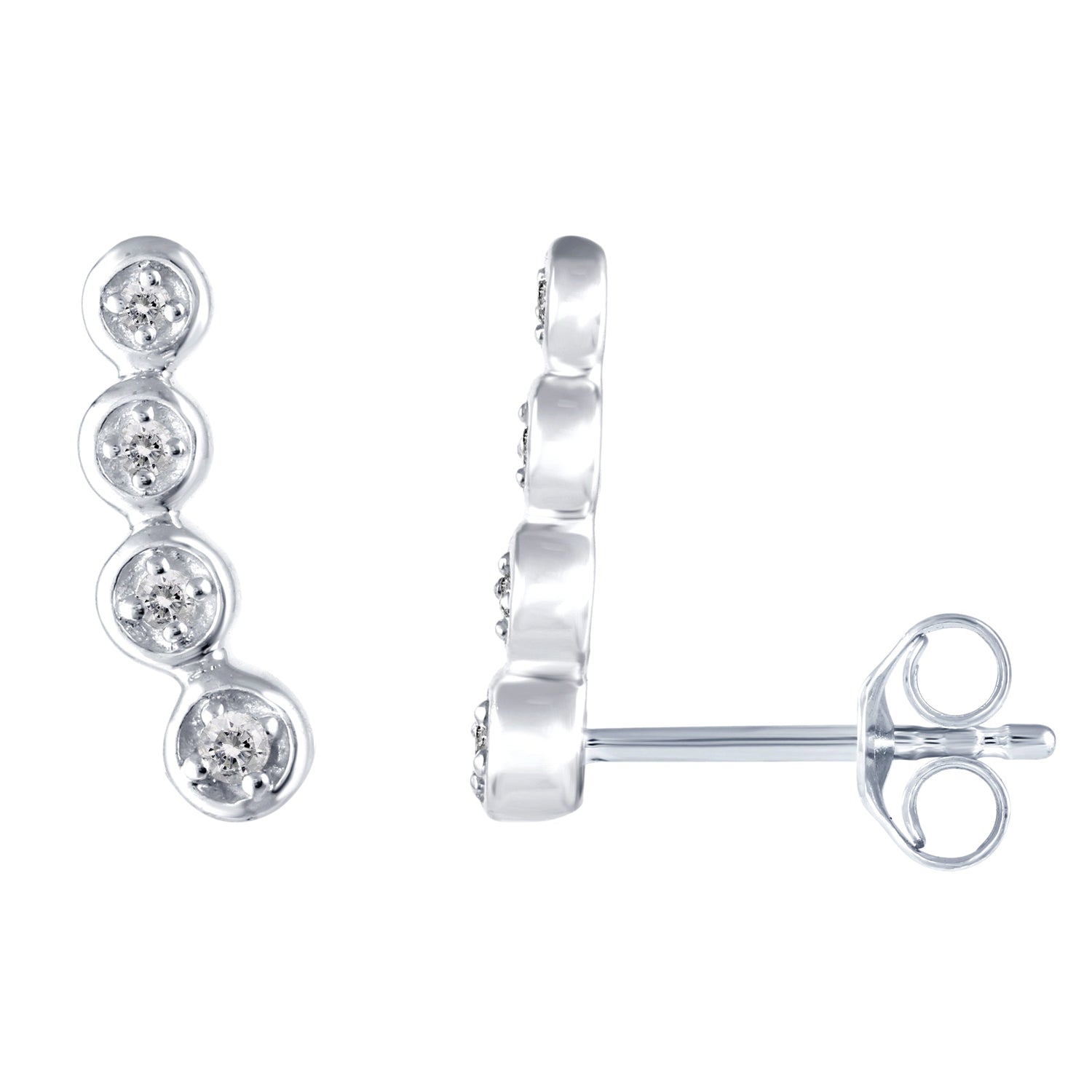 Crawler Ear Jacket Climber 1/10 Ctw Natural Diamond Stud Earrings set in 925 Sterling Silver