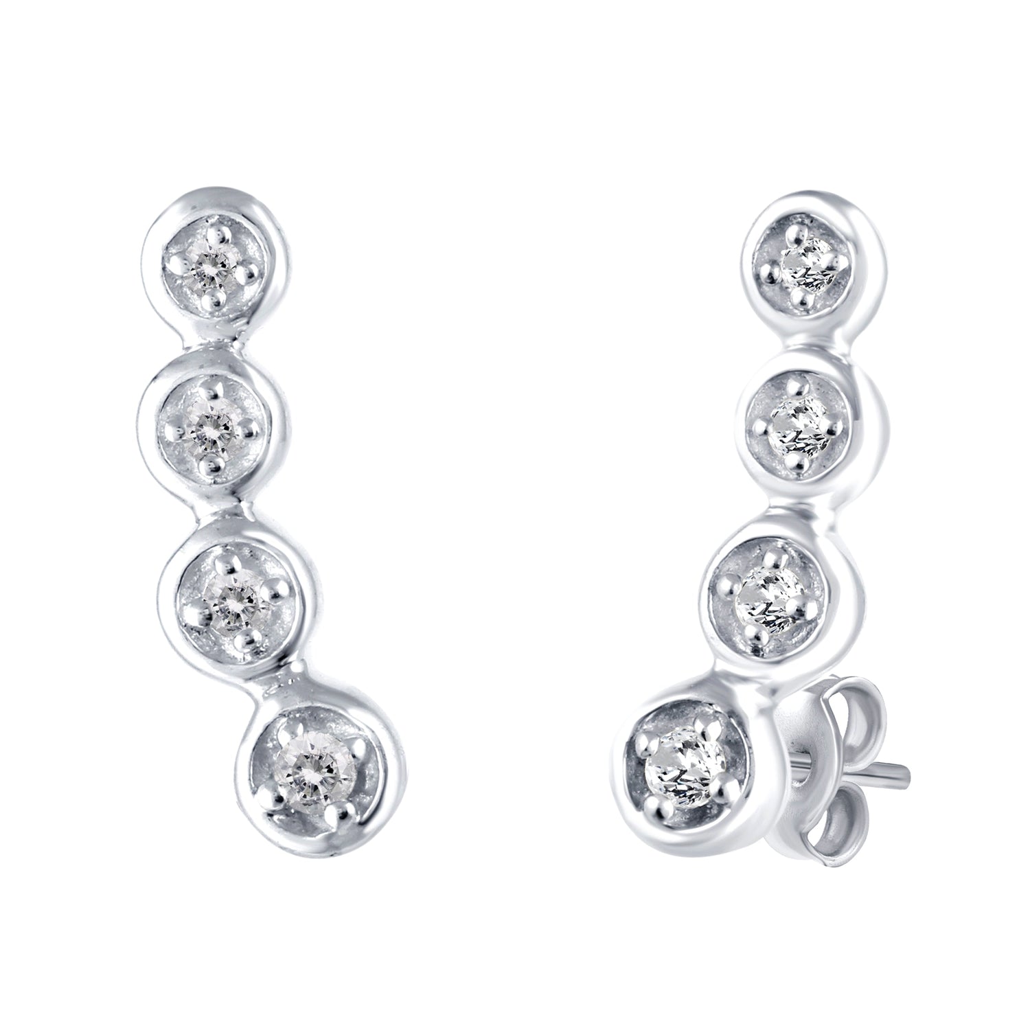 Crawler Ear Jacket Climber 1/10 Ctw Natural Diamond Stud Earrings set in 925 Sterling Silver