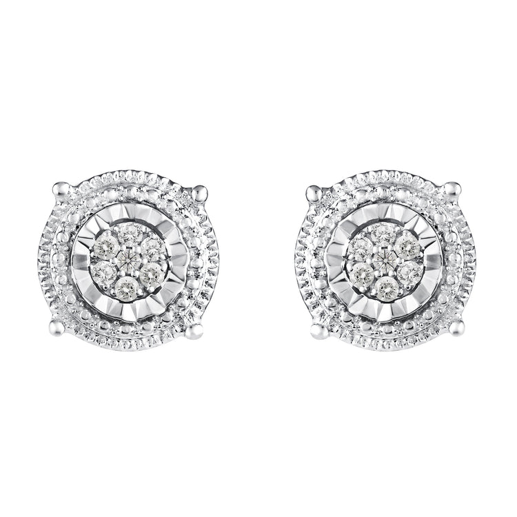 Round Miracle Setting 1/10 Ctw Natural Diamond Stud Earrings set in 925 Sterling Silver fine jewelry holiday birthday valentinesday gift under$50