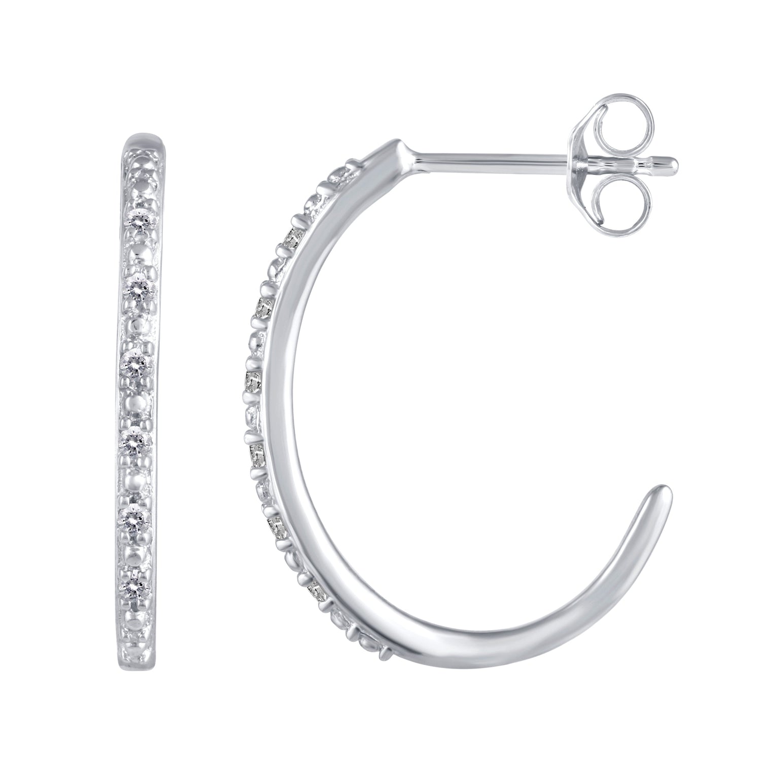 Open Hoops 1/10 Ctw Natural Diamond Stud Earrings set in 925 Sterling Silver