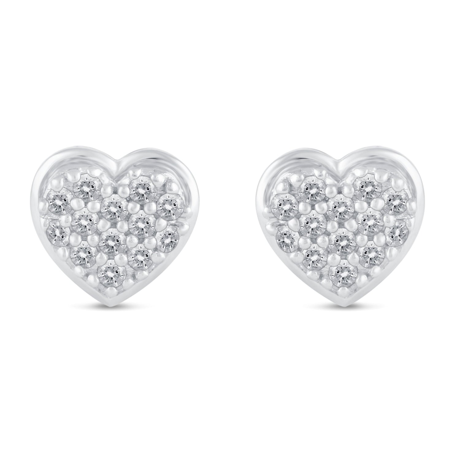 1/4 CTW Diamond Pave Stud Earrings set in 925 Sterling Silver Heart/Triangle/Circle/Cross/Teardrop/Open Heart