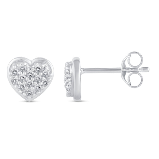 1/4 CTW Diamond Pave Stud Earrings set in 925 Sterling Silver Heart/Triangle/Circle/Cross/Teardrop/Open Heart