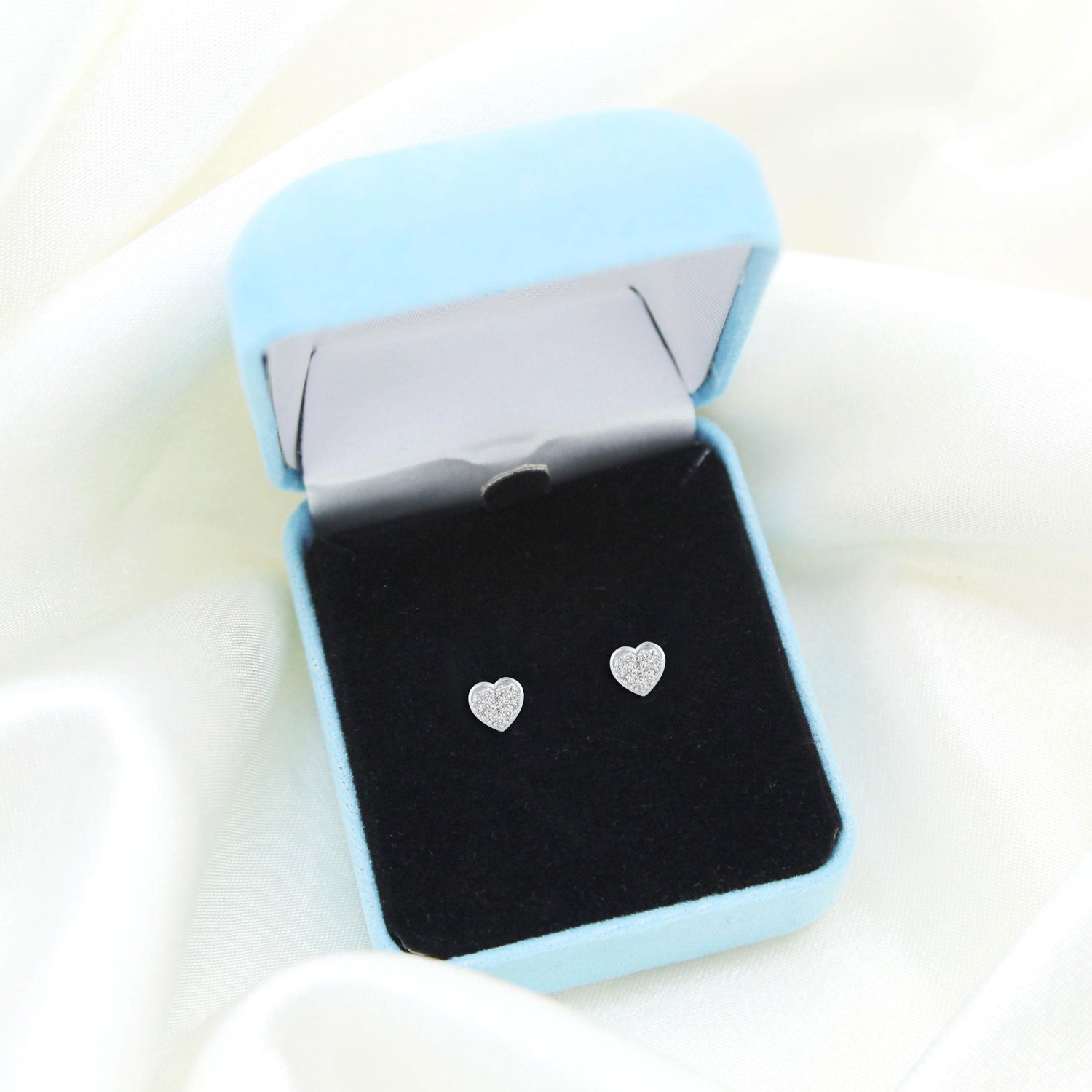 1/4 CTW Diamond Heart Pave Stud Earrings set in 925 Sterling Silver