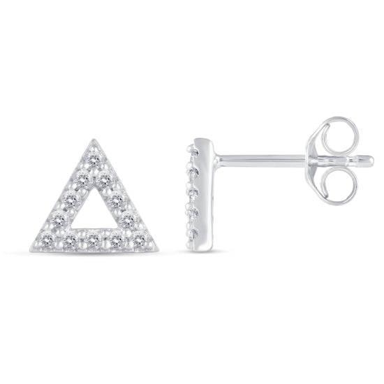 1/4 CTW Diamond Pave Stud Earrings set in 925 Sterling Silver Heart/Triangle/Circle/Cross/Teardrop/Open Heart