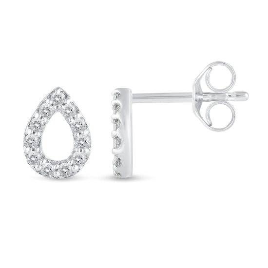 1/4 CTW Diamond Pave Stud Earrings set in 925 Sterling Silver Heart/Triangle/Circle/Cross/Teardrop/Open Heart