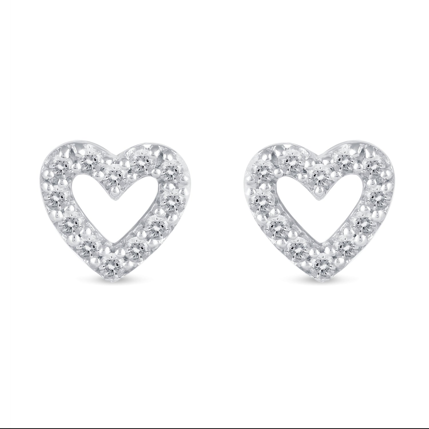 1/4 CTW Diamond Pave Stud Earrings set in 925 Sterling Silver Heart/Triangle/Circle/Cross/Teardrop/Open Heart