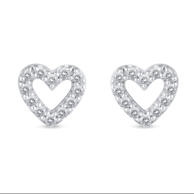 1/4 CTW Diamond Pave Stud Earrings set in 925 Sterling Silver Heart/Triangle/Circle/Cross/Teardrop/Open Heart