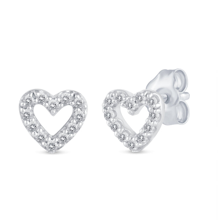 1/4 CTW Diamond Pave Stud Earrings set in 925 Sterling Silver Heart/Triangle/Circle/Cross/Teardrop/Open Heart