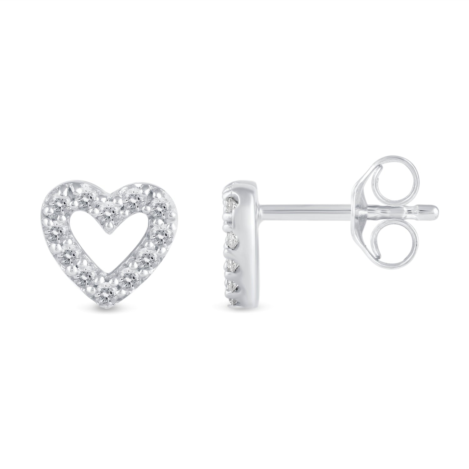 1/4 CTW Diamond Pave Stud Earrings set in 925 Sterling Silver Heart/Triangle/Circle/Cross/Teardrop/Open Heart