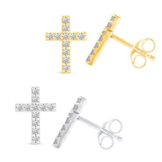 1/4 CTW Diamond Cross Pave Stud Earrings set in 925 Sterling Silver