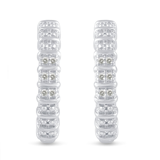 1/10 Cttw Diamond Double Row Hoop Earrings set in 925 Sterling Silver