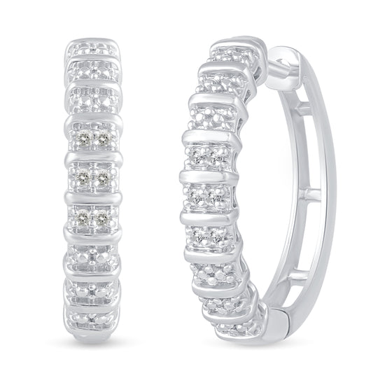 1/10 Cttw Diamond Double Row Hoop Earrings set in 925 Sterling Silver