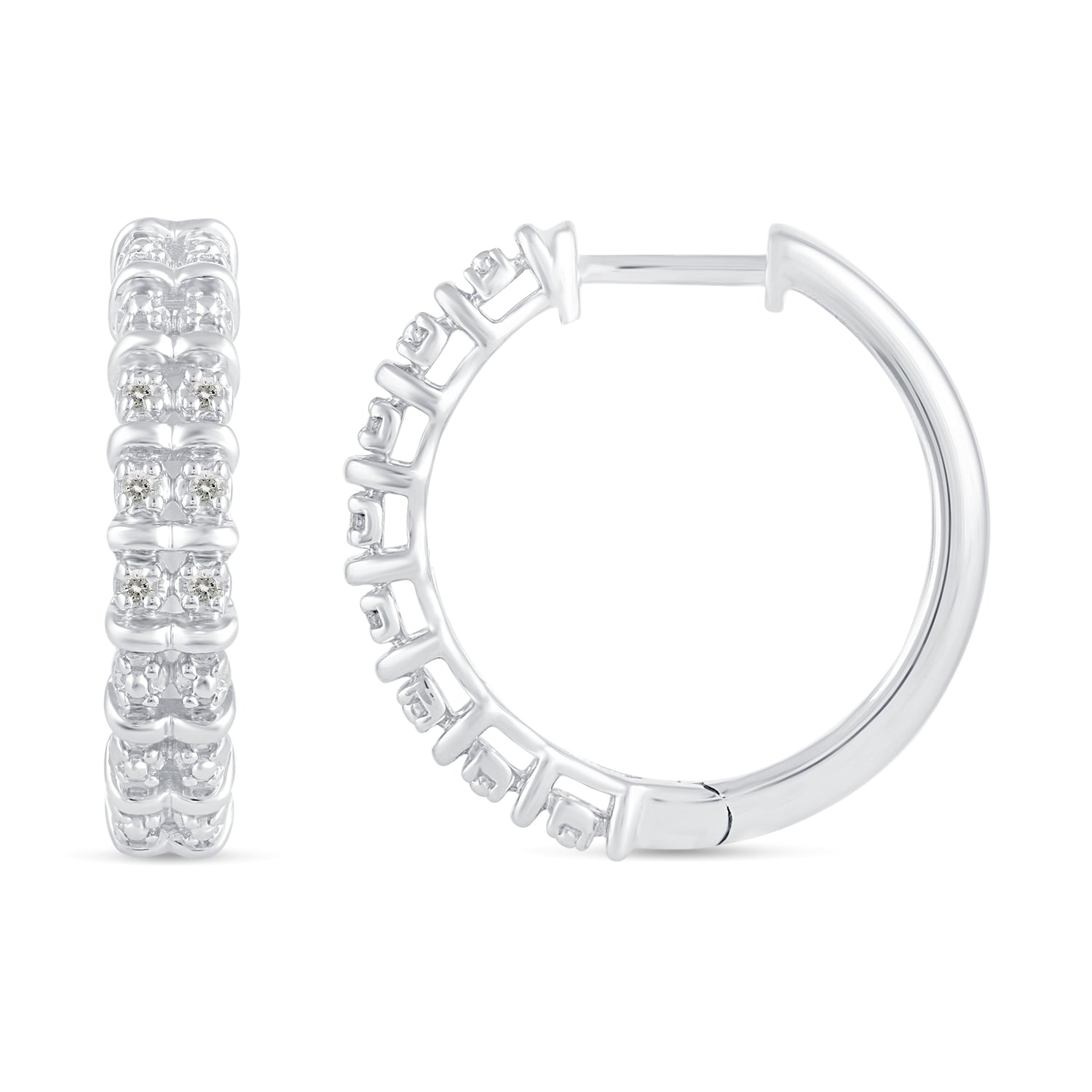 1/10 Cttw Diamond Double Row Hoop Earrings set in 925 Sterling Silver
