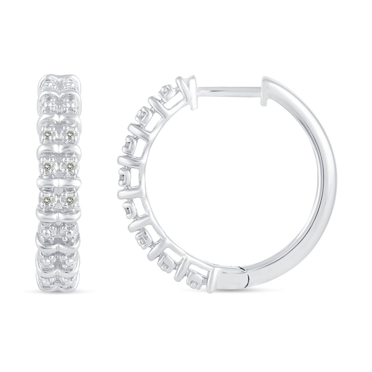 1/10 Cttw Diamond Double Row Hoop Earrings set in 925 Sterling Silver