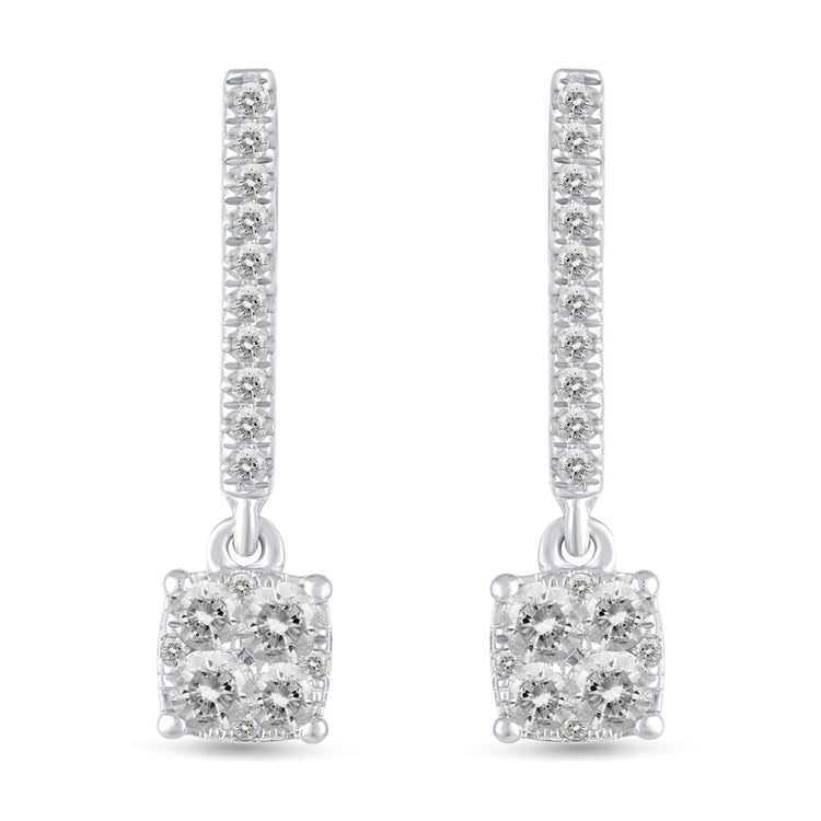 1/2 Ctw Natural Diamonds Dangle Drop Cushion Earrings in 925 Sterling Silver