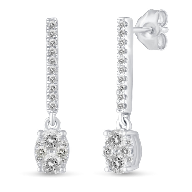 1/2 Ctw Natural Diamonds Dangle Drop Oval Earrings in 925 Sterling Silver