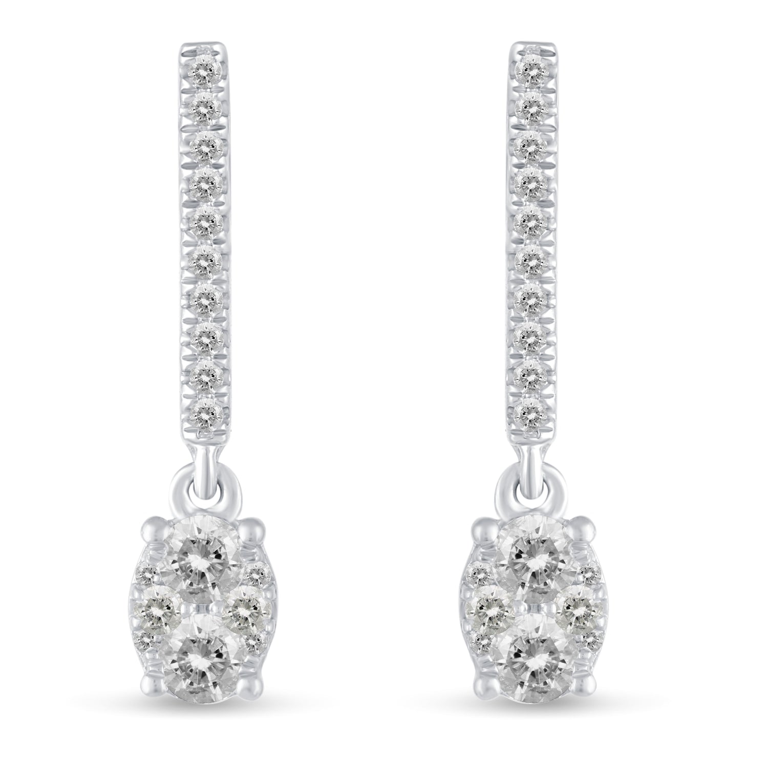 1/2 Ctw Natural Diamonds Dangle Drop Oval Earrings in 925 Sterling Silver