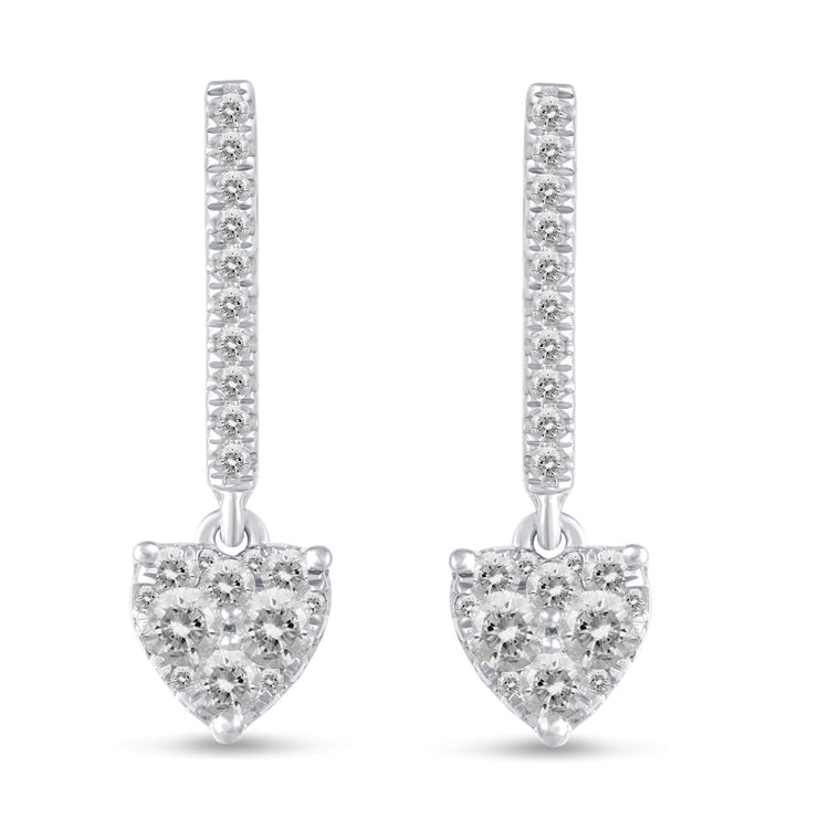 1/2 Ctw Natural Diamonds Dangle Drop Heart Earrings in 925 Sterling Silver