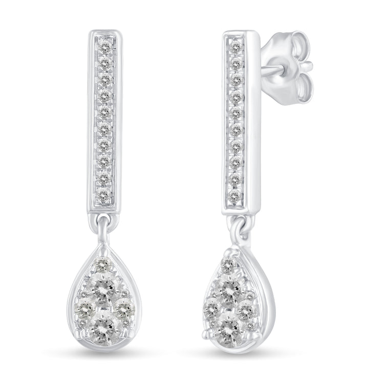 1/2 Ctw Natural Diamonds Dangle Pear Teardrop Earrings in 925 Sterling Silver