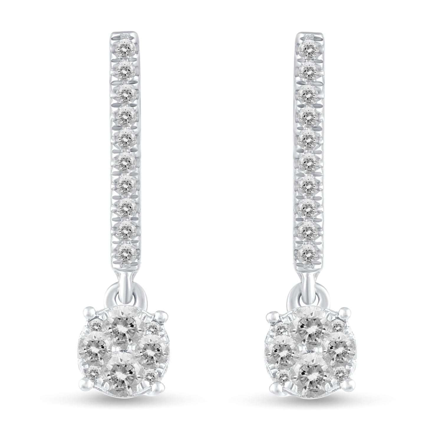 1/2 Ctw Natural Diamonds Dangle Drop Round Earrings in 925 Sterling Silver