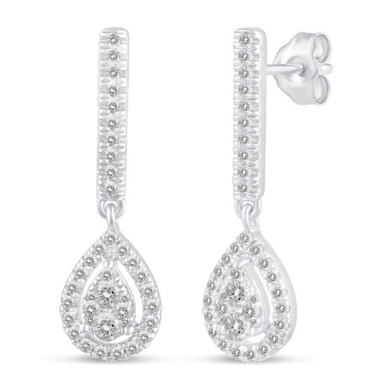 1/2 Ctw Natural Diamonds Dangle Teardrop Halo Pear Earrings in 925 Sterling Silver