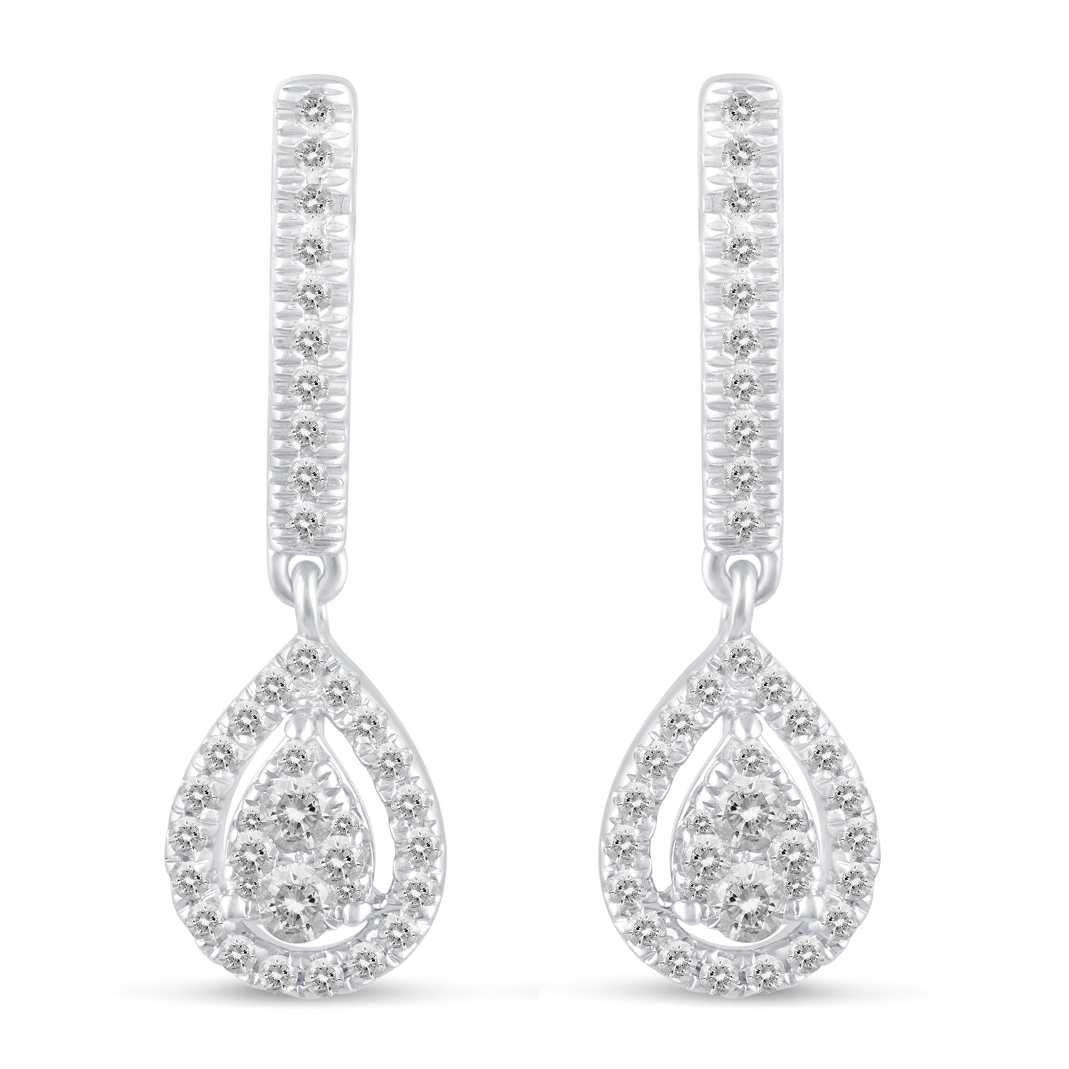 1/2 Ctw Natural Diamonds Dangle Teardrop Halo Pear Earrings in 925 Sterling Silver
