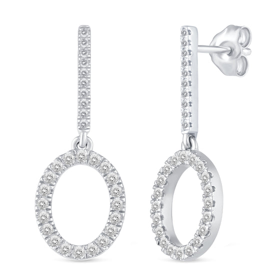1/2 Ctw Natural Diamonds Open Oval Dangle Drop Earrings in 925 Sterling Silver birthday valentine&