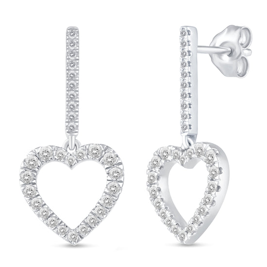 1/2 Ctw Natural Diamonds Open Heart Dangle Drop Earrings in 925 Sterling Silver birthday holiday valentins&