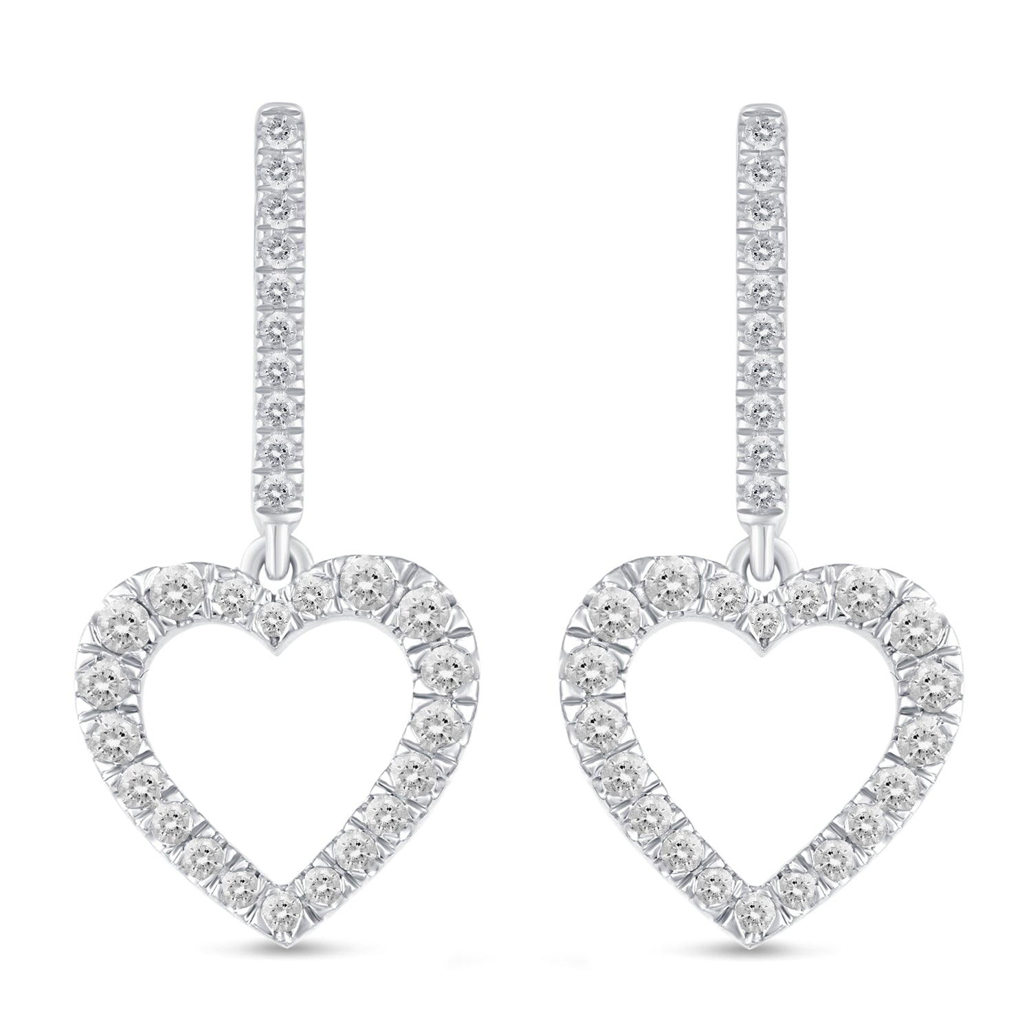 1/2 Ctw Natural Diamonds Open Heart Dangle Drop Earrings in 925 Sterling Silver birthday holiday valentins&