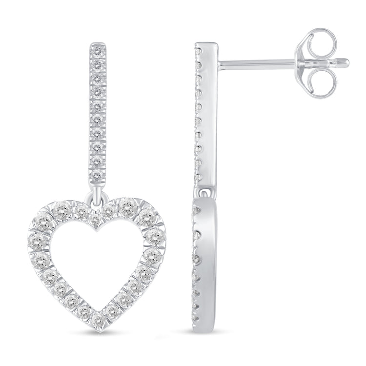 1/2 Ctw Natural Diamonds Open Heart Dangle Drop Earrings in 925 Sterling Silver birthday holiday valentins&